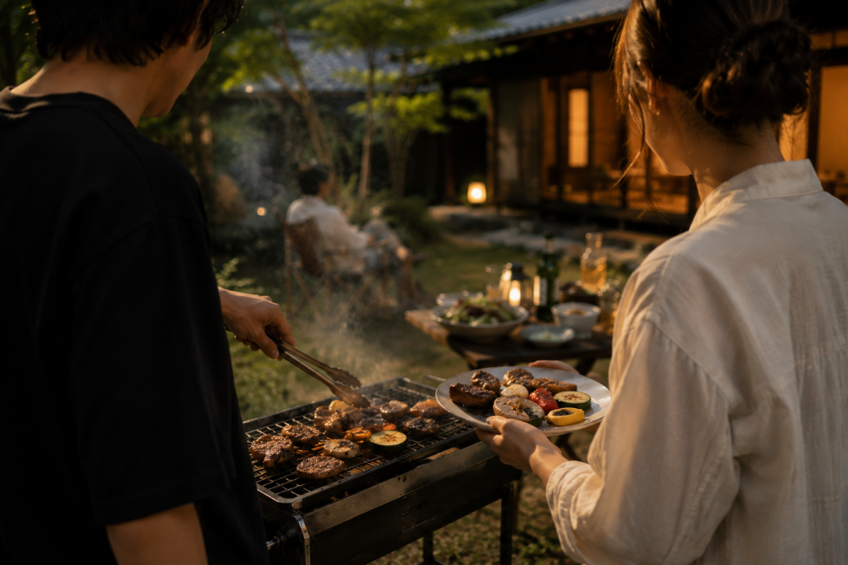 庭でのBBQ